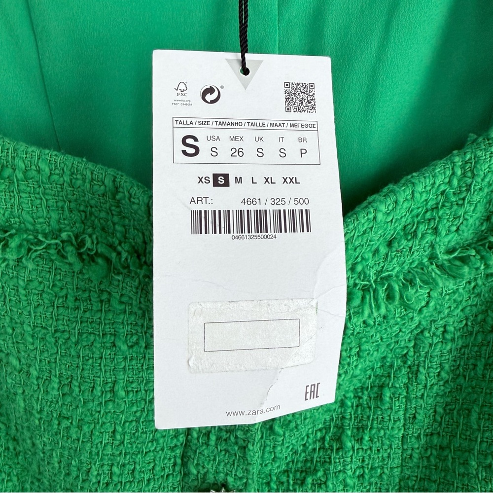 ZARA Kelly Green Textured Tweed Mini Dress Jewel Buttons NWT S Blogger Favorite - Picture 9 of 16